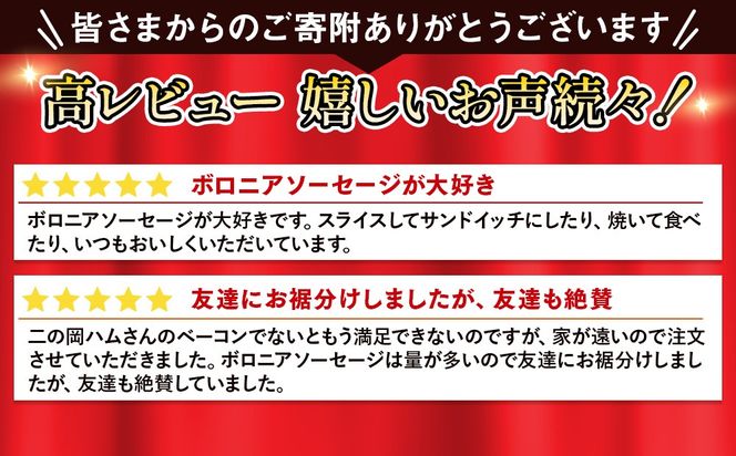 二の岡ハム ボロニアソーセージ 1040g×1本＋ベーコンブロック 1本セット｜ハム ソーセージ ベーコン セットサラダ 惣菜 弁当 おすすめ 人気 アレンジ 