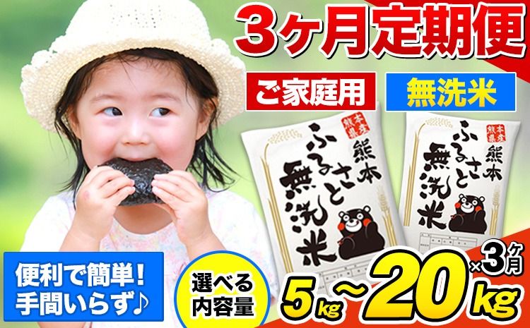 [3ヶ月定期便]無洗米 訳あり 熊本ふるさと無洗米 選べる内容量 5kg 10kg 15kg 20kg [お申込み月の翌月から出荷開始] 熊本県産 無洗米 精米 御船町 計3回お届け 以上 米 コメ 無洗米 ヒノヒカリ 使用 訳あり おこめ お米 熊本 ふるさと無洗米---mifune_lcl_137_mo3num1---