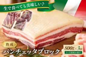 【定期便 毎月×3回】パンチェッタブロック（豚バラ肉の塩漬け）　約200g×4袋 ふるさと納税 豚肉 塩漬け ふるさと納税 ベーコン ふるさと納税 パンチェッタ 豚バラ 塩漬け スペイン料理　NI00025