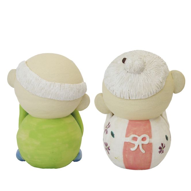 しあわせ　じじ・ばば　14cm【インテリア陶器飾り笑顔】(BF206)