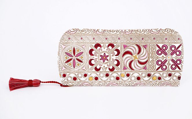 【文庫屋大関】メガネケース　錦紗＜ピンク＞【皮革工芸品】 ファッション小物 民芸品 