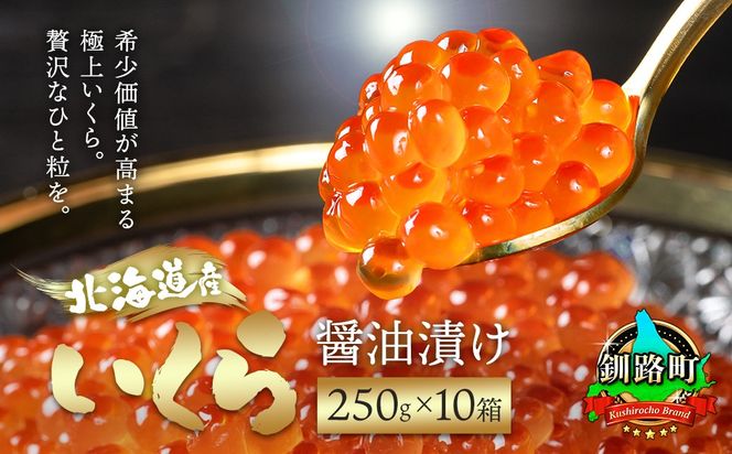 いくら醤油漬け 250g ×10箱 配送日時指定可 ｜国産 いくら いくら醤油漬 イクラ ikura 天然 鮭 サーモン 鮭卵 鮭いくら 冷凍 笹谷商店 直営 釧之助本店 配送時期が選べる 配送 指定 配送日 選べる 北海道 釧路町 釧路超 特産品　121-1928-01-191