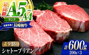 シャトーブリアン 長崎和牛 600g（200g×3）/ A4 A5 ヒレ ステーキ 赤身 フィレ しゃとーぶりあん 国産 和牛 牛肉 / 南島原市 / 肉のくまもと屋株式会社[SHD002]