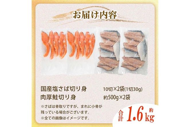 骨取り 国産 塩さばと 肉厚 鮭 切り身 のセット(合計約1.6kg) 量 切身 塩 鯖 サバ 骨なし 骨とり 冷凍食品 小分け パラパラ冷凍 肉厚 鮭 厚切り しゃけ さけ サケ 切身 塩鮭 【AW-140】【丸正水産】