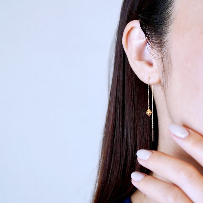 K18(18金) イエローゴールド 地金 菱形 チェーン ピアス シンプル 保証書付 KO-0071 242-035-a