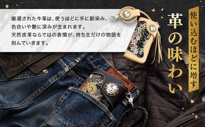 【デグナー】花山レザーウォレット [W-9AK] 京桜 ブラック｜京都 バイクギア 人気ブランド バイク［ レザー 財布 ウォレット 金襴織物 おしゃれ 人気 おすすめ 革 牛革 ツーリング ライダー バイカー バイク お取り寄せ 通販 送料無料 ふるさと納税 ］ 261009_A-JR162VC01