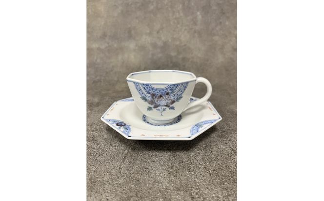 九谷焼 カップ＆ソーサー 染付花/三浦晃禎作 焼き物 民芸品 工芸品 食器 172111_CY3001