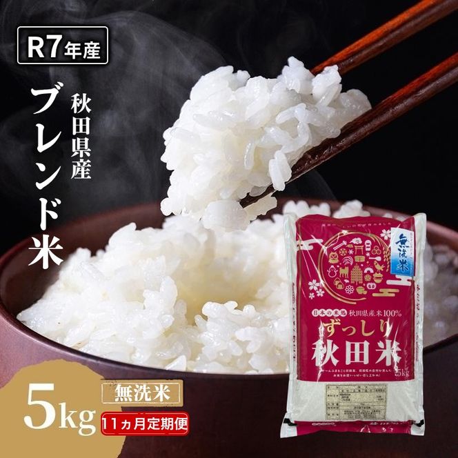 【11ヵ月定期便】令和7年度産 ブレンド米 無洗米 5kg×11ヵ月 精米 米 コメ お米 生活応援米 おこめ ご飯 ごはん 秋田県産 秋田 にかほ