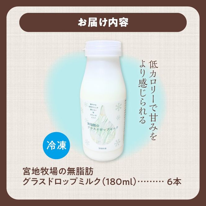 【数量限定】宮地牧場のグラスドロップ無脂肪ミルク 180ml×6本_S018-0013