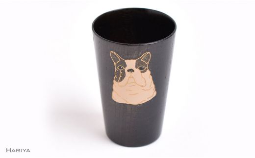 山中漆器の蒔絵 漆塗りぐい呑み フレンチブルドック 木製 ぐい呑み 酒器 漆器 父の日 母の日 敬老の日 ギフト 伝統工芸 工芸品 国産 日本製 復興 震災 コロナ 能登半島地震復興支援 北陸新幹線 F6P-1345