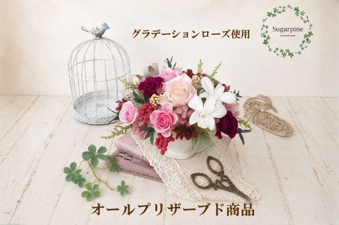 プリザーブドフラワー【シェリ】【埼玉県 春日部市 シュガーパイン ピンクアレンジ ローズ 上品 エレガント インテリア ギフト 母の日 プレゼント】(AJ006-2)