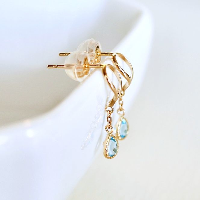 K10YG(10金) イエローゴールド 揺れる ブルートパーズ アンティーク ピアス 保証書付 2274 242-049-d