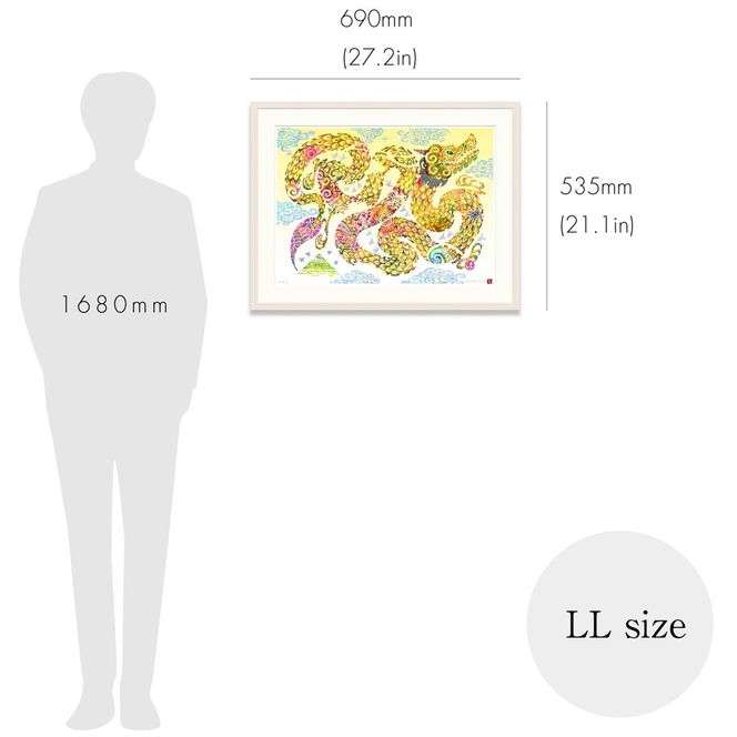 ［琉球イラストレーション］ 与儀勝之 『黄龍 / Yellow Dragon』 額装LLサイズ インテリア 雑貨 アート おしゃれ おすすめ 沖縄市 / yogima office[BCAI026]