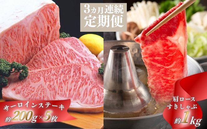【3ヶ月連続】忍者ビーフ（伊賀牛）サーロインステーキ 約200g×5枚、肩ロ－スすきしゃぶスライス 約1kg cook-tkb0001