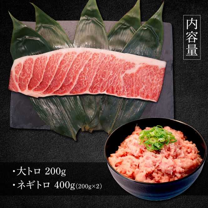 本マグロ 本鮪 大トロ200g ネギトロ400g(200g×2) ねぎとろ マグロ まぐろ 大とろ 本まぐろ 天然 刺身 刺し身 魚 海鮮 魚介 海鮮丼 ネギトロ丼【株式会社大熊】 [BQAA033]