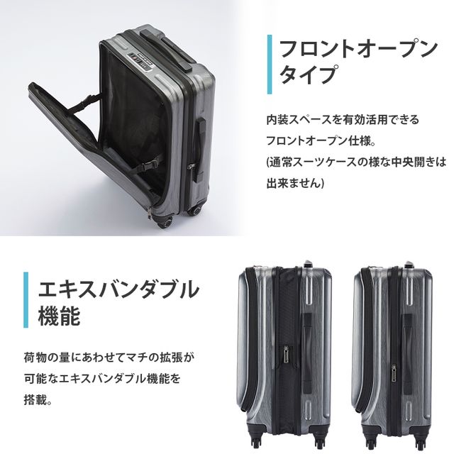 PROTeCA フレスター EX 01551 (14 ミストラルヘアライン) スーツケース 国産 日本製 36/45L キャリー バッグ 機内持ち込み キャスターストッパー フロントオープン 出張 短期旅行 北海道 赤平市