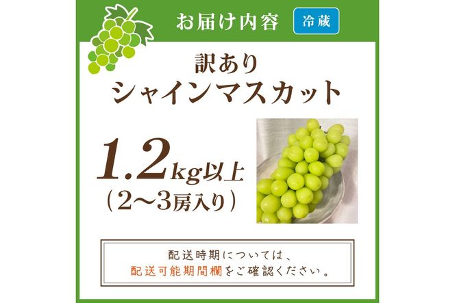 【先行予約／数量限定100】訳ありシャインマスカット 1.2kg以上（2～3房入り）（2026年9月上旬～発送）　FK00022
