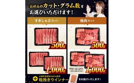 牛肉 ※発送月・グラム・カットが選べる※ 生産者応援！宮崎牛 赤身（ウデorモモ）すきしゃぶor焼肉500g～1000g+粗挽きウインナー90g 【 数量限定 すき焼き スキヤキ しゃぶしゃぶ スライス 牛 肉 A4ランク 4等級 A5ランク 5等級 】☆ [ C00612-15 C00634-41 ]