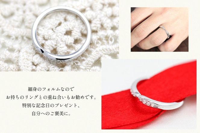 指輪 PT100 (プラチナ 10％) ダイヤモンド 0.07ct レディース リング 5～16号 0.5号刻み マリッジリング リボンラインしぼりアーム ジュエリー アクセサリー 【256-pt100】 [ オーダーメイドジュエリーメイ 山梨県 韮崎市 20745615 ] 結婚指輪  ダイヤ  シルバーリング