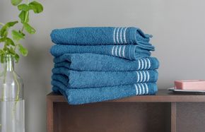 G2074 【スピード発送】シルキータッチ フェイスタオル ブルー5枚