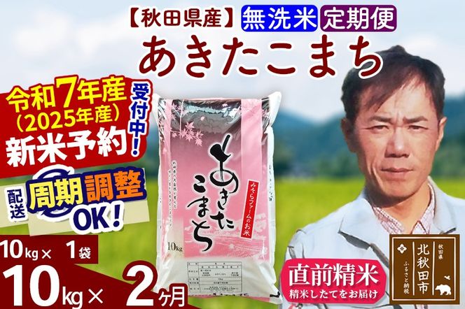※令和7年産 新米予約※《定期便2ヶ月》秋田県産 あきたこまち 10kg【無洗米】(10kg袋) 2025年産 お届け周期調整可能 隔月に調整OK お米 みそらファーム|msrf-30602