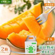 【定期便2ヵ月】糖度15度以上 赤肉メロン 富良野産 メロン 1.6kg×1玉 2箱 計3.2kg×全2回｜北海道富良野市 7～8月発送 ご褒美 プレゼント メロン 赤肉メロン 富良野メロン 果物 フルーツ とろける甘さ 夏季限定 旬の味覚