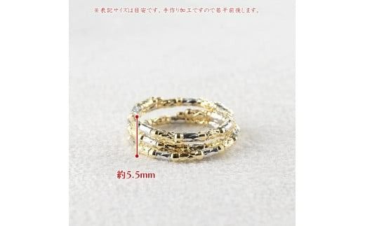 18金 リング フリーサイズ 3連 形状記憶 レディース 簡単着脱 ミラーボール ゴールド 18k コンビ 指輪 地金 クロスミラーカット240509an201yw SWAA155