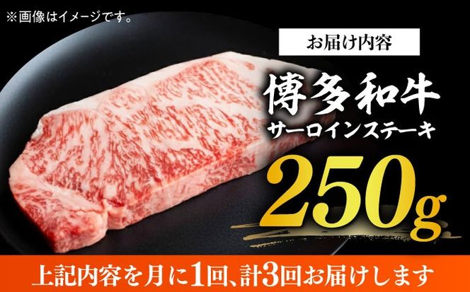 【全3回定期便】【厳選部位使用！】博多和牛サーロインステーキ250g×1枚《築上町》【株式会社MEAT PLUS】[ABBP045]
