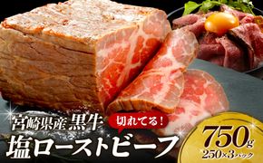 切れてる！赤身が美味しい宮崎県産黒牛 塩ローストビーフ250g×3パック