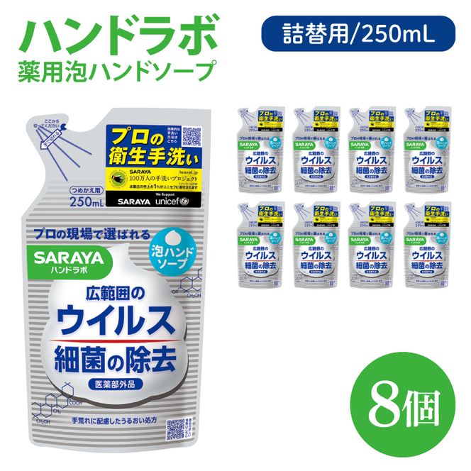 ハンドラボ 薬用泡ハンドソープ 250mL詰替用 8個 【医薬部外品】【手洗い 手あらい てあらい 泡 ハンドソープ 石鹸 せっけん 石けん 清潔 洗浄 殺菌 手指消毒 ストック 詰め替え】(CL139-H8)