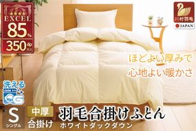 【春秋用】 羽毛布団 シングル 合掛け 中厚 羽毛 布団 ホワイトダックダウン 85％ 0.8kg (無地 アイボリー) 350dp 掛け布団 春用 秋用 ダウンかけ布団 日本製 寝具 ダウンケット ふとん 4つ星 エクセルゴールドラベル 抗菌防臭 ダニプルーフ 花粉フリー 柔軟加工[川村羽毛 山梨県 韮崎市 20743639]