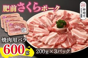 肥前さくらポーク 焼肉用 豚バラ 600g【豚肉 やわらかい 甘み 焼肉 野菜炒め 小分け 佐賀県 美味しい キメ細かい 脂身】(H123109)