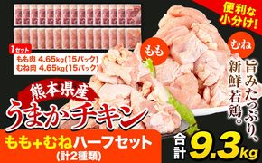 うまかチキン もも+むねハーフセット(計2種類) 30パック 合計9.3kg《30日以内に出荷予定(土日祝除く)》ふるさと納税 肉 とり とり肉 とりむね 鳥もも肉 小分けバック 鳥 とりもも 冷凍 定期 大容量 もも肉 簡易包装 鶏肉 熊本---hkw_lcl_579_30p---