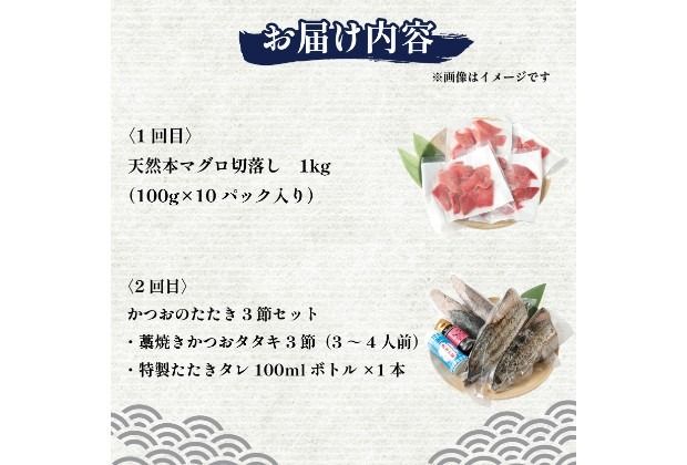 【 全2回定期便 】本マグロ と カツオ の 定期便 海鮮 鮪 鰹 定期 セット まぐろ カツオのたたき 本マグロ 中トロ 赤身 刺身 海鮮 鰹 小分け 冷凍 魚 海産物 魚介類 高知県 まぐろたたき 鮪 藁焼き わら焼き タカシン定期便 海鮮定期便 頒布会