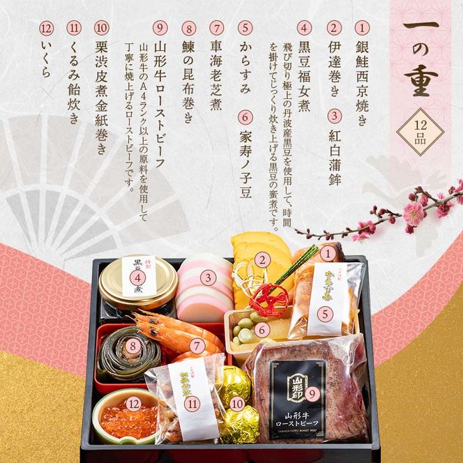 FYN9-231 ≪先行予約≫ 新春 2026年 特製おせち 山菜料理専門料亭「玉貴」二段重（2～3人前） 2025年12月31日お届け 年内 年末 お届け 贈答品 冷蔵品 料亭 高級 おせち お節 重箱 和風 山菜 ローストビーフ いくら 料理 グルメ 食品 縁起物 正月 元旦 ギフト プレゼント 贈答 贈り物 自宅 家庭 山形県 西川町 月山