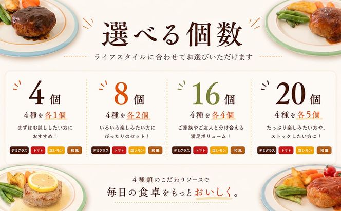 【茨城県共通返礼品】 ◎無添加◎ 4種のハンバーグ 食べ比べ ローズポーク使用 詰合せ 国産 特製ソース 4個 8個 16個 20個 個包装  ハンバーグ 冷凍 小分け 簡単 詰め合わせ はんばーぐ 惣菜 ソース付 ジューシー 柔らかい 弁当 特製 人気 お試し ポーク 冷凍食品 おかず K2726 K2727 K2728 K2729