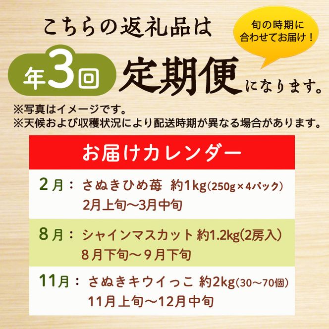 讃岐のフルーツ3回定期便【B】【さぬきひめ苺】【シャインマスカット】【さぬきキウイっこ】