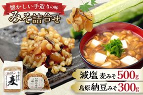 AJ474 減塩麦みそ 500g 島原納豆みそ 300g [ みそ 味噌 ミソ 減塩 おいしい 塩分ひかえめ 納豆みそ 納豆味噌 おいしい 島原みそ株式会社 長崎県 島原市]