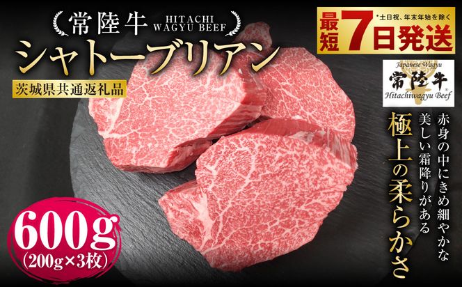 【常陸牛】シャトーブリアン 200g×3枚（茨城県共通返礼品） | 計600g 牛肉 肉 お肉 ヒレ ステーキ 冷凍 茨城県 守谷市