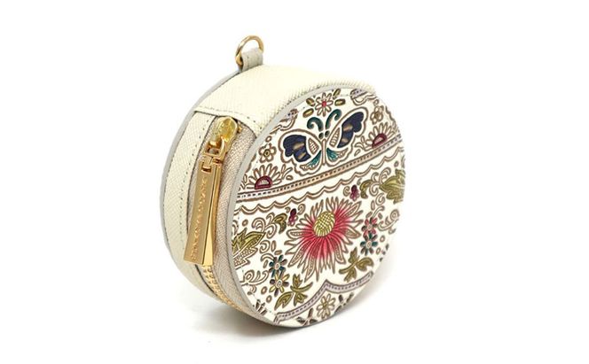 【文庫屋大関】マカロンポーチ 茉莉花＜珊瑚＞【皮革工芸品】 ポーチ ミニポーチ 小物入れ アクセサリー入れ イヤホン入れ 収納 保管ケース 手のひらサイズ  本革 革 皮革 工芸品 工芸 雑貨 ギフト プレゼント 日本製 東京