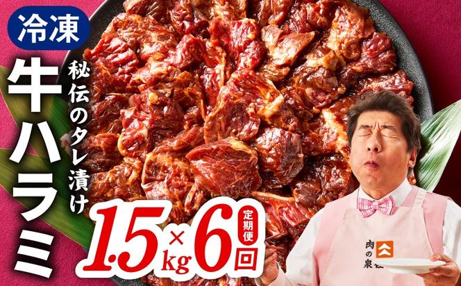 099Z519 【定期便】牛ハラミ肉 1.5kg×全6回【小分け 300g×5P 秘伝の赤タレ 味付き 焼肉 訳あり サイズ不揃い 毎月配送コース】