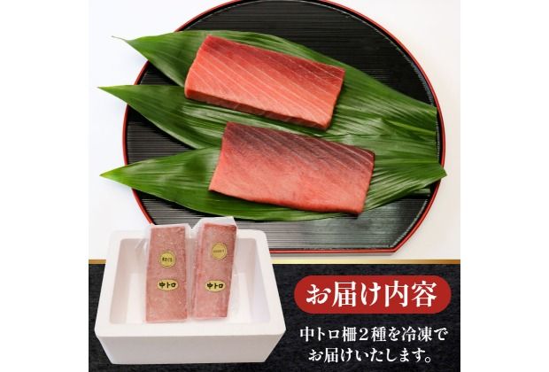 本マグロ　南マグロ　中トロ各１柵　（計４００ｇ）　食べ比べ まぐろ 鮪 鮮魚 魚 柵 ２種 贅沢 高級 人気