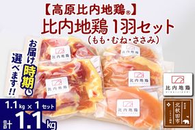 高原比内地鶏 正肉 1羽分×1セット もも肉 むね肉 ササミ 1.1kg(1.1kg×1セット)お届け時期選べる 小分け 個包装 国産 冷凍 鶏肉 鳥肉 とり肉 モモ肉 配送時期選べる|akpf-023401