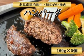 北見産黒毛和牛・豚の合い挽きハンバーグ 160g×5個 ( お肉 ハンバーグ 黒毛和牛 合い挽き )【047-0003】