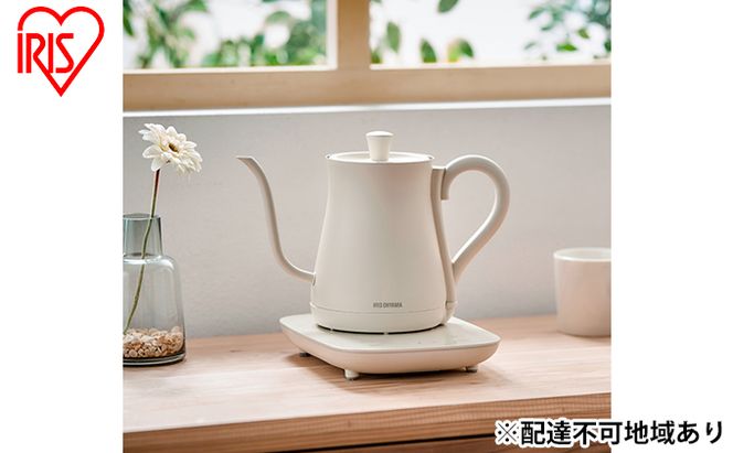 アイリスオーヤマ ケトル 0.6L IKE-C601T-CW ホワイト 電気ポット ポット 電気ケトル ドリップケトル 細口 細口ポット 細口ケトル 湯沸かし 温度調節 保温 保温機能 空焚き防止 おしゃれ キッチン家電 電化製品 家電 宮城 宮城県 大河原 大河原町