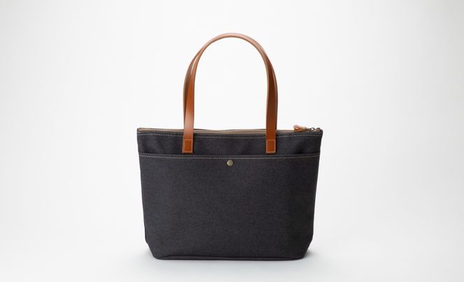 【J-252】ｋｉｉ工房　帆布かばん　天Ｆトート楕円底Ｍ　 先染め黒【高島屋選定品】