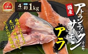 日本初 完全陸上養殖 静岡県小山町産 アトランティックサーモン 冷凍 アラ4パック 約1kg
