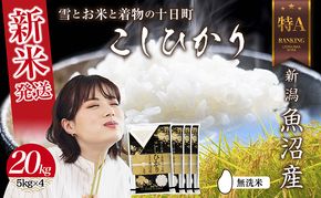 【令和8年産 新米】 無洗米 新潟県 魚沼産 コシヒカリ お米 20kg （5kg×4袋）精米済み（お米の美味しい炊き方ガイド付き）