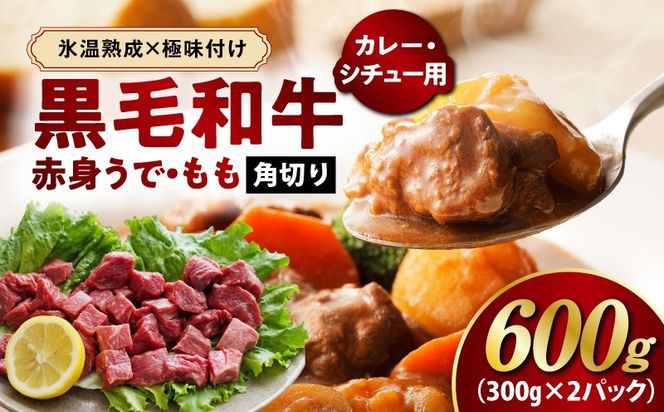 mrz0437 【氷温熟成×極味付け】黒毛和牛 赤身 うで・もも 角切り 600g【煮込み用 300g×2P 小分け 訳あり サイズ不揃い 簡単調理 カット済み カレー シチュー】