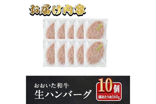 おおいた和牛 生 ハンバーグ (計1.6kg・160g×10個) 牛肉 肉 生ハンバーグ 惣菜 おかず 黒毛和牛 和牛 ブランド牛 冷凍【HE08】【(株)吉野】
